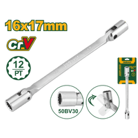 JADEVER Double Flexible Socket Wrench – 16mm & 17mm, 255mm Length, 12-Point Heads (JDTH2E05)