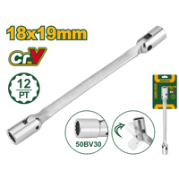 JADEVER Double Flexible Socket Wrench – 18mm & 19mm, 255mm Length, 12-Point Heads (JDTH2E06)