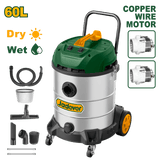 JADEVER Heavy-Duty 60L Wet & Dry Vacuum Cleaner – 2 x 1200W, Stainless Steel Tank (JDVR5A60)