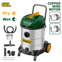 JADEVER Heavy-Duty 60L Wet & Dry Vacuum Cleaner – 2 x 1200W, Stainless Steel Tank (JDVR5A60)