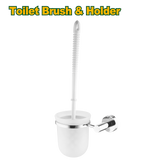JADEVER Toilet Brush & Holder – Zinc Alloy Base with Clear Glass Cup, Includes Mounting Screws (JDZG1507)
