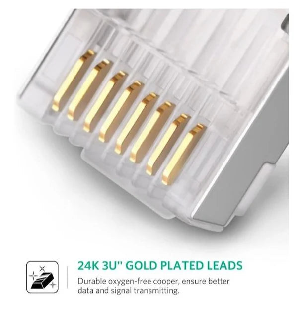 UGREEN رؤوس RJ45 محمية Cat6 – كيس 10 قطع للتوصيل الشبكي
