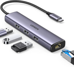 UGREEN USB-C to 3×USB-A 3.0 + 1000M Ethernet RJ45 Adapter