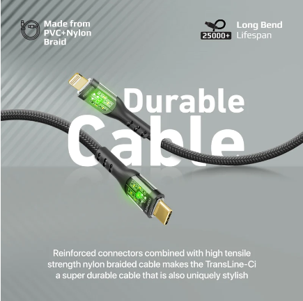 PROMATE 27W Power Delivery USB-C to Lightning Cable with Transparent Shells