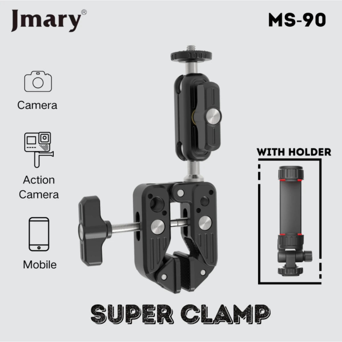 JMARY MS-90 Aluminum Clamp for Camera & Phone – Black JMARY MS-90 Aluminum Clamp for Camera & Phone – Black