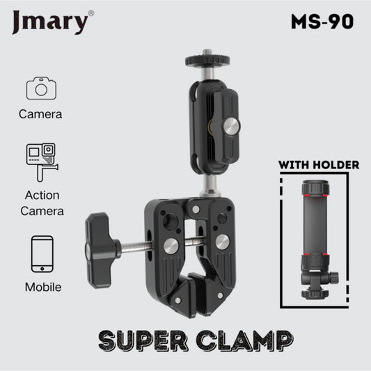 JMARY MS-90 Aluminum Clamp for Camera & Phone – Black