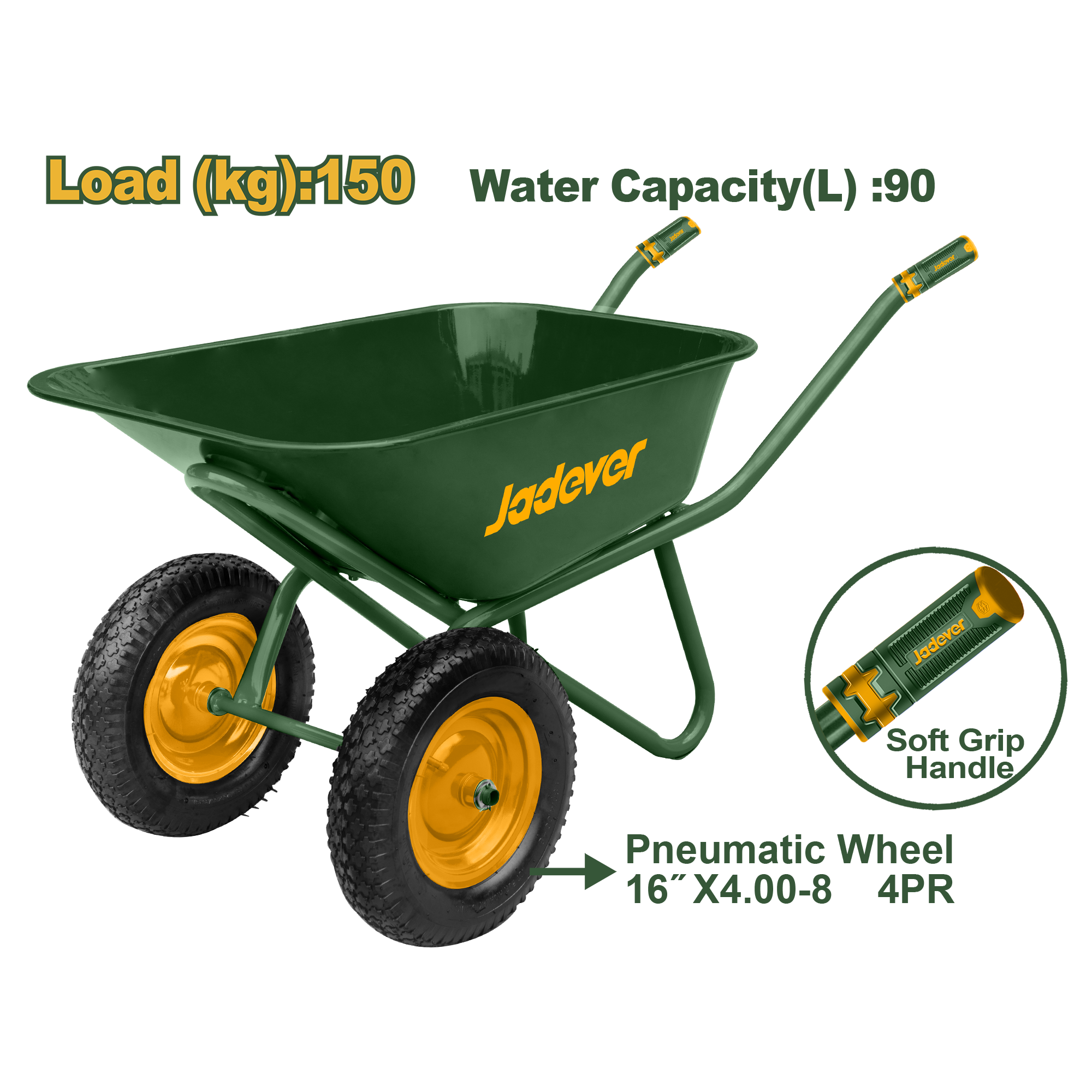 Jadever 150kg 90L Dual-Wheel Concrete Cart