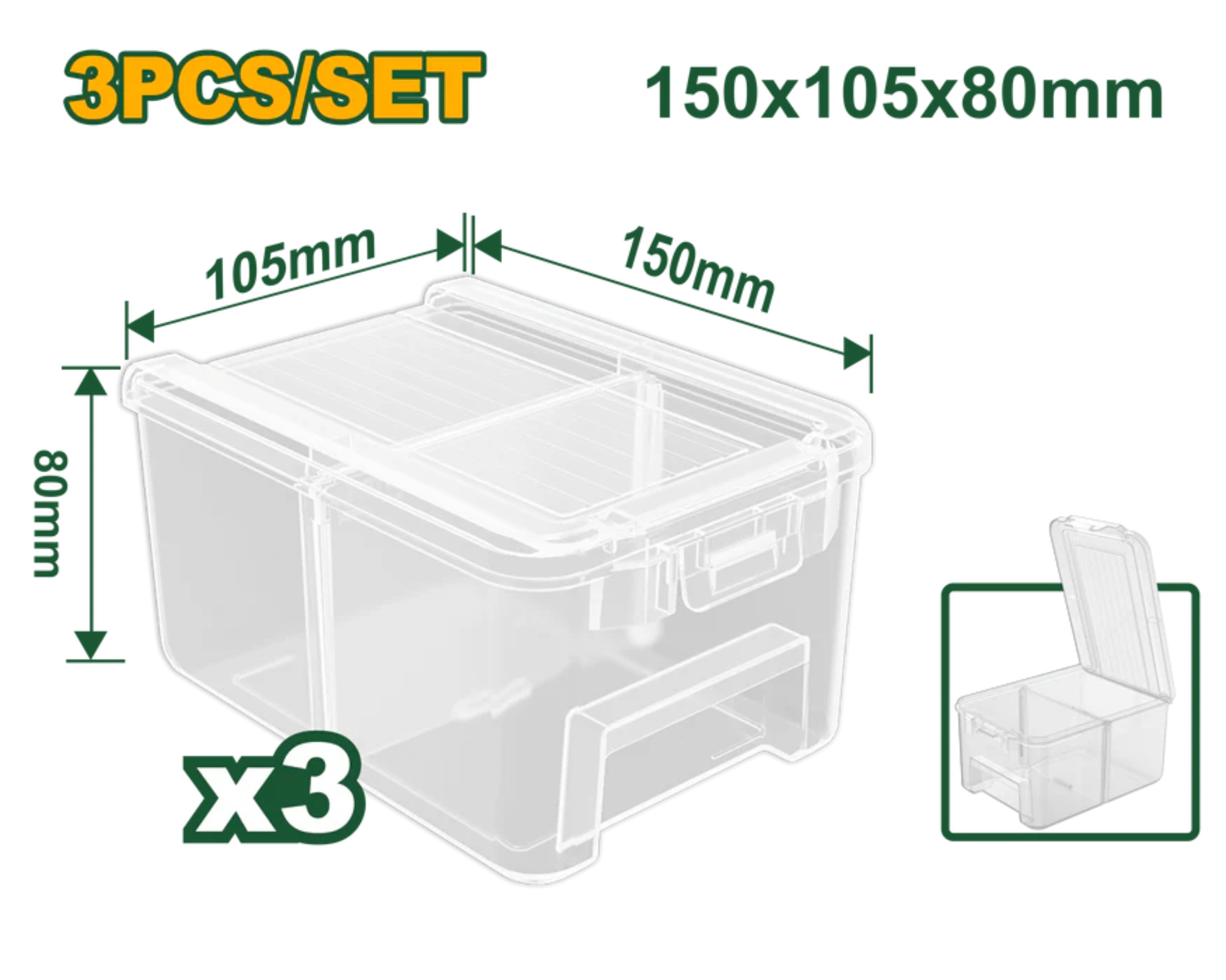Jadever Transparent Plastic Storage Box 15×10×8 cm 3 Pack