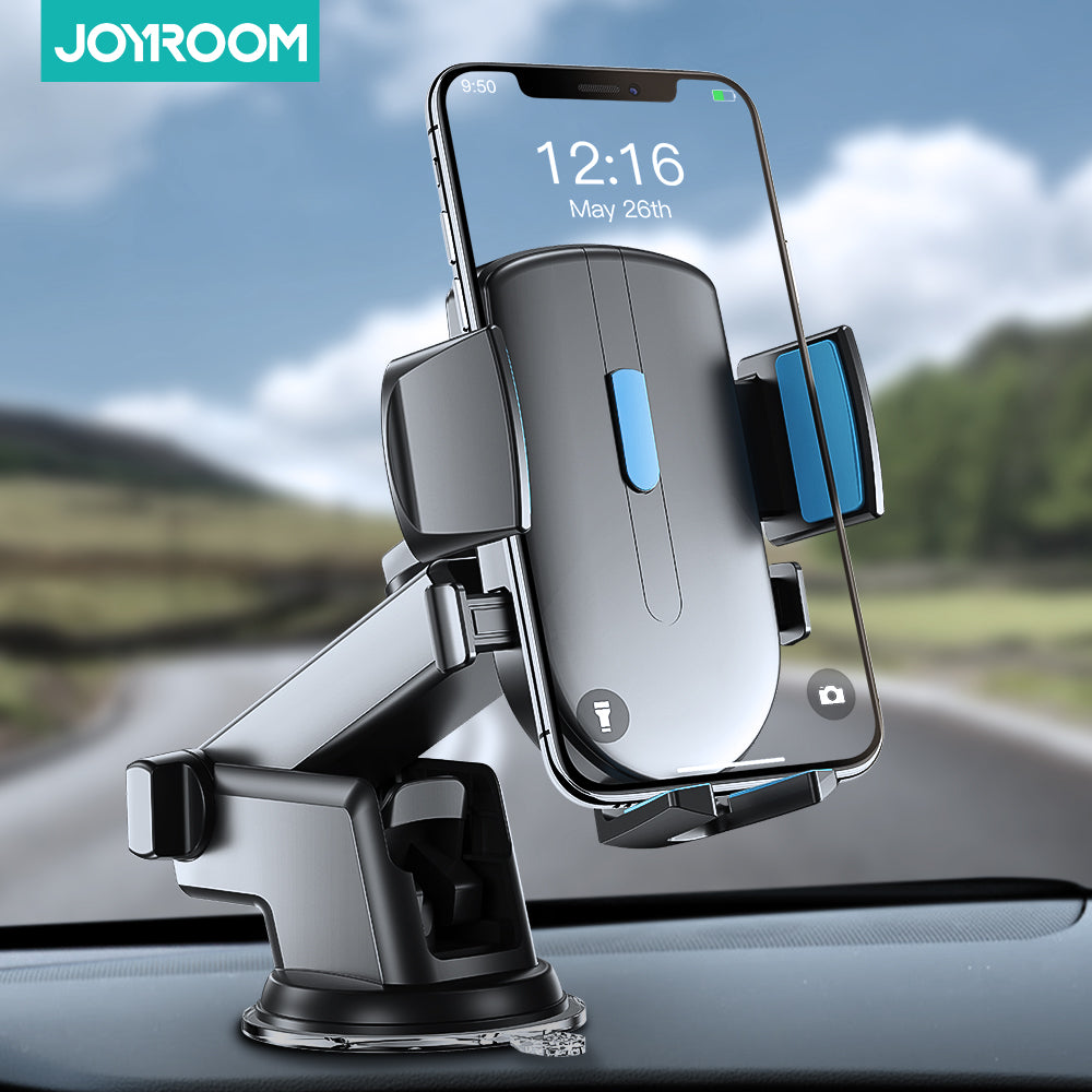 حامل هواتف السيارة من جوي روم مع ذراع قابل للتمدد تلسكوبي لوضعه على لوحة القيادة والزجاج الأمامي