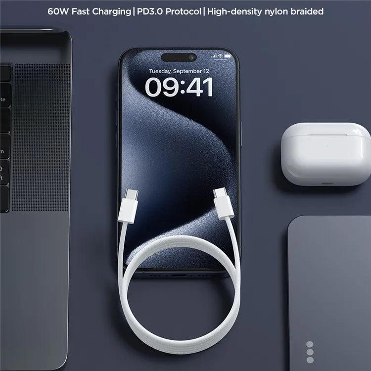 Joyroom Ben Series Type C to Type C 60W Fast Charging Cable 1m - White Joyroom Ben Series Type C to Type C 60W Fast Charging Cable 1m - White
