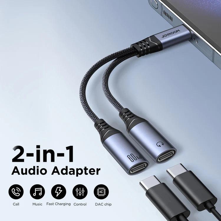 Joyroom 2 in 1 Audio Adapter Type C to Dual Type C - Black Joyroom 2 in 1 Audio Adapter Type C to Dual Type C - Black
