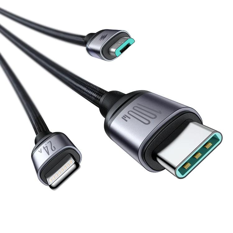 Joyroom 3 in 1 100W Fast Charging Cable Charge 3 Devices - Black