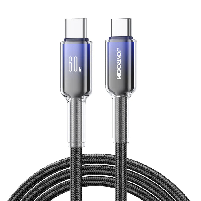 Joyroom 60W Fast Charging Data Cable, Durable & Flexible - Black & Clear Joyroom 60W Fast Charging Data Cable, Durable & Flexible - Black & Clear