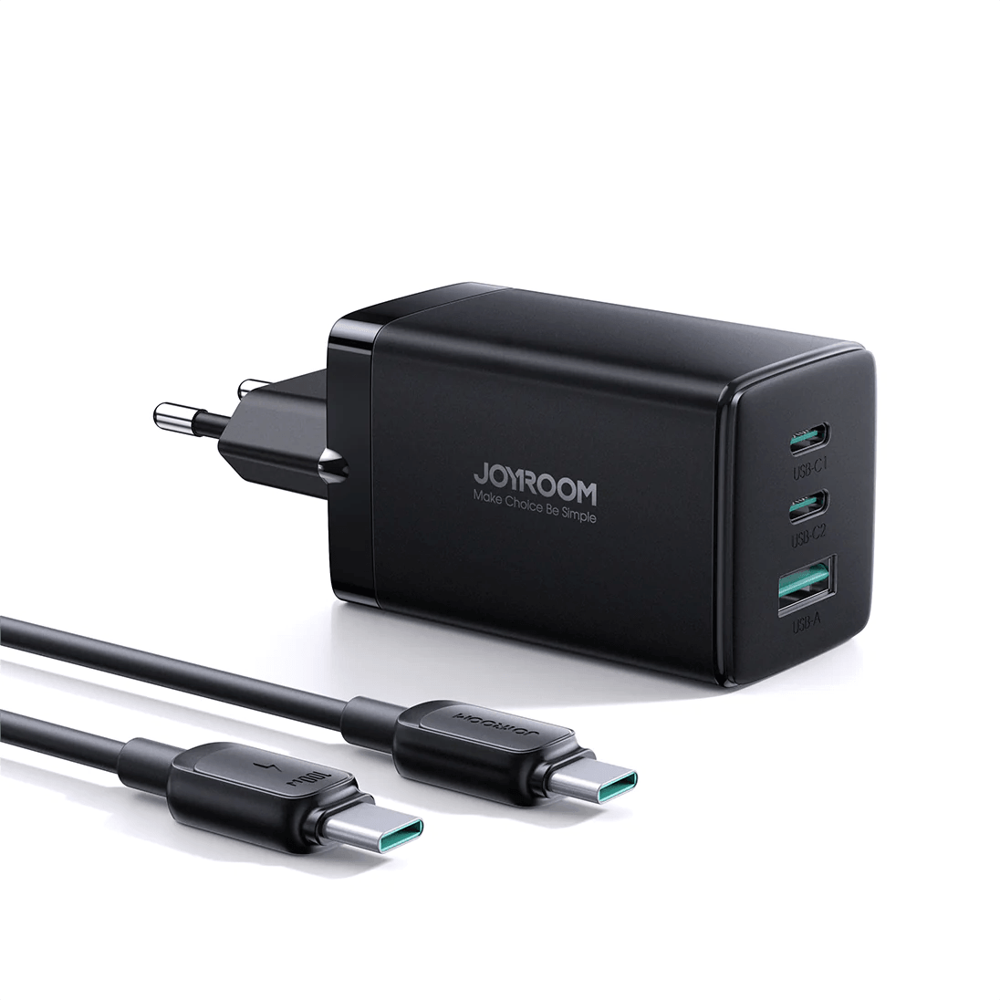 Joyroom GaN Ultra 65W 2C1A Fast Charger & 100W C to C Cable - Black Joyroom GaN Ultra 65W 2C1A Fast Charger & 100W C to C Cable - Black
