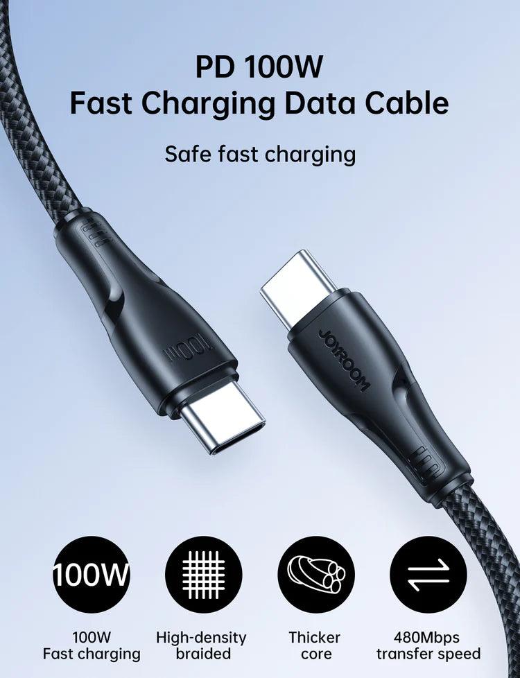 Joyroom Nylon Type C to Type C Cable 100W Fast & Durable - Black & White Joyroom Nylon Type C to Type C Cable 100W Fast & Durable - Black & White