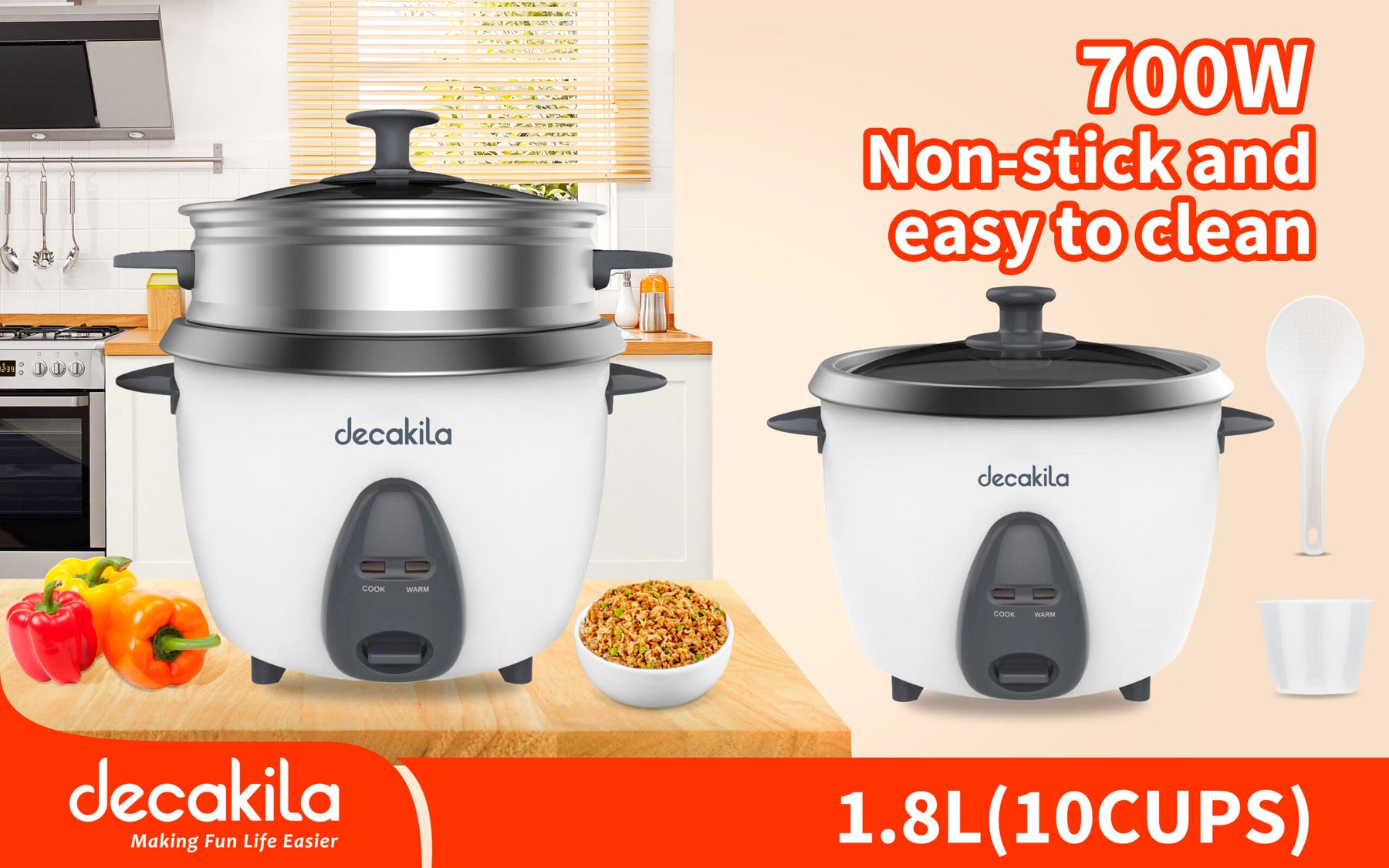Decakela Rice Cooker 1.8L | 700W (KEER034W) Decakela Rice Cooker 1.8L | 700W (KEER034W)