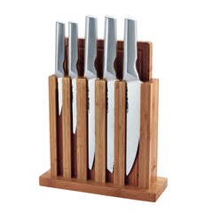 Arshia 6-Piece Knife Set with Acacia Wood Display Block & Built-In Cutting Board