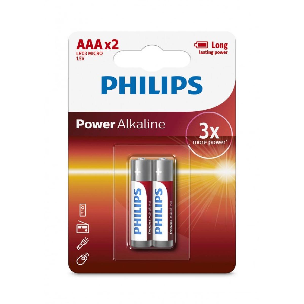 Philips LR03P2B/97 AAA 1.5V Long Lasting Power Alkaline Battery Pack of 2 Philips LR03P2B/97 AAA 1.5V Long Lasting Power Alkaline Battery Pack of 2