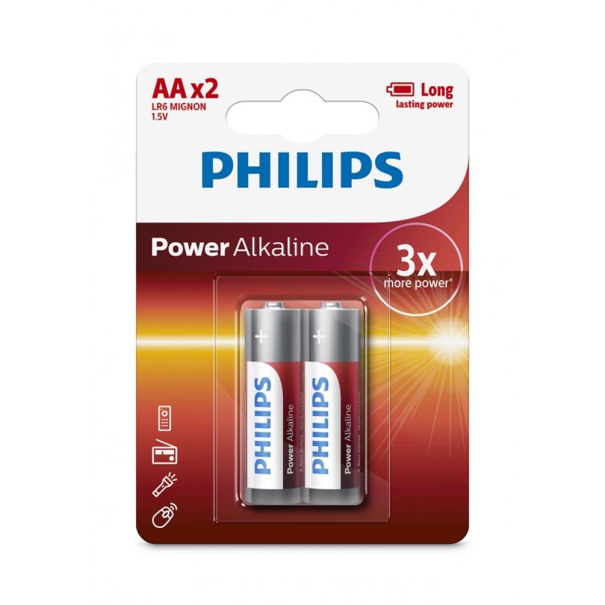 Philips AA 1.5V Long Lasting Power Alkaline Battery Pack of 2