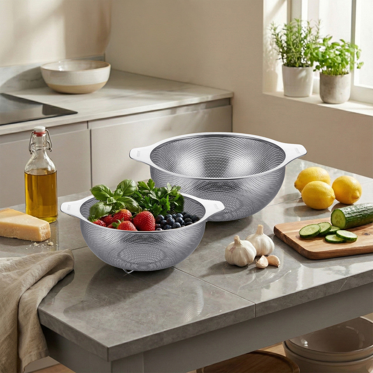 Arshia 2-Piece Stainless Steel Colander Set – 18/10 Steel Fine Mesh, Stackable & Scratch-Resistant