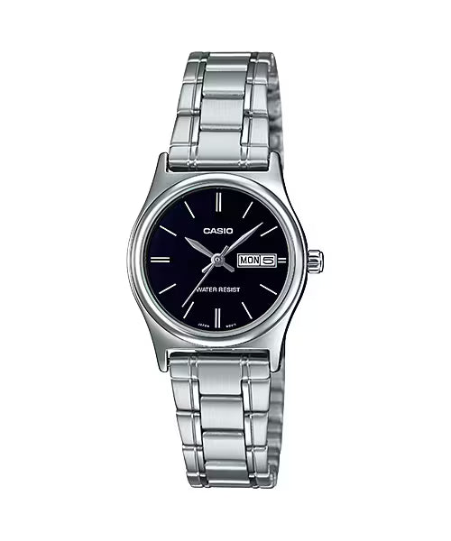 Casio LTP-V006D-1B2 Women's Standard Stainless Steel Black Dial Date Watch