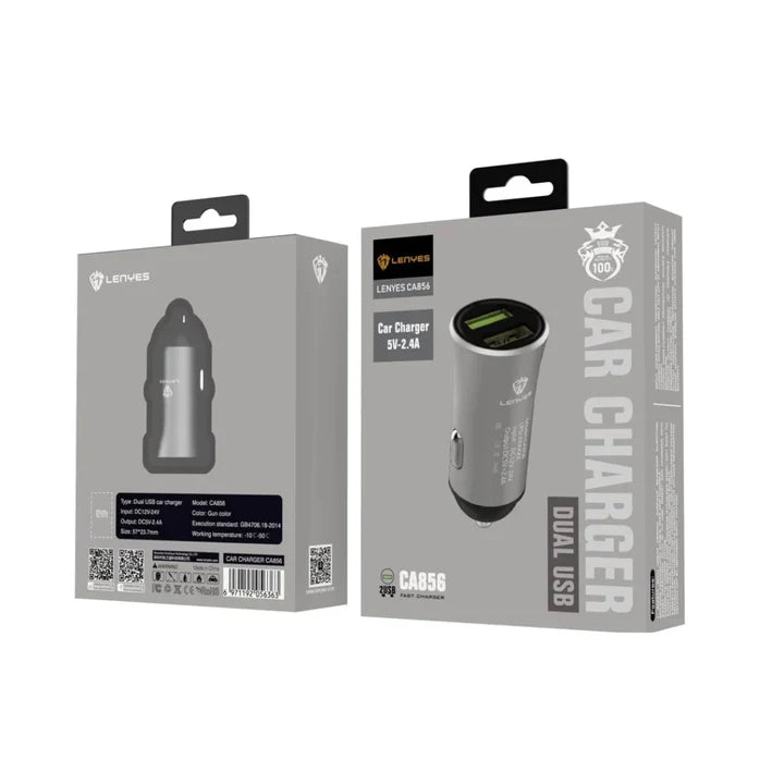 Lenyes CA856 شاحن سيارة سريع مزدوج بمنفذي USB – أسود