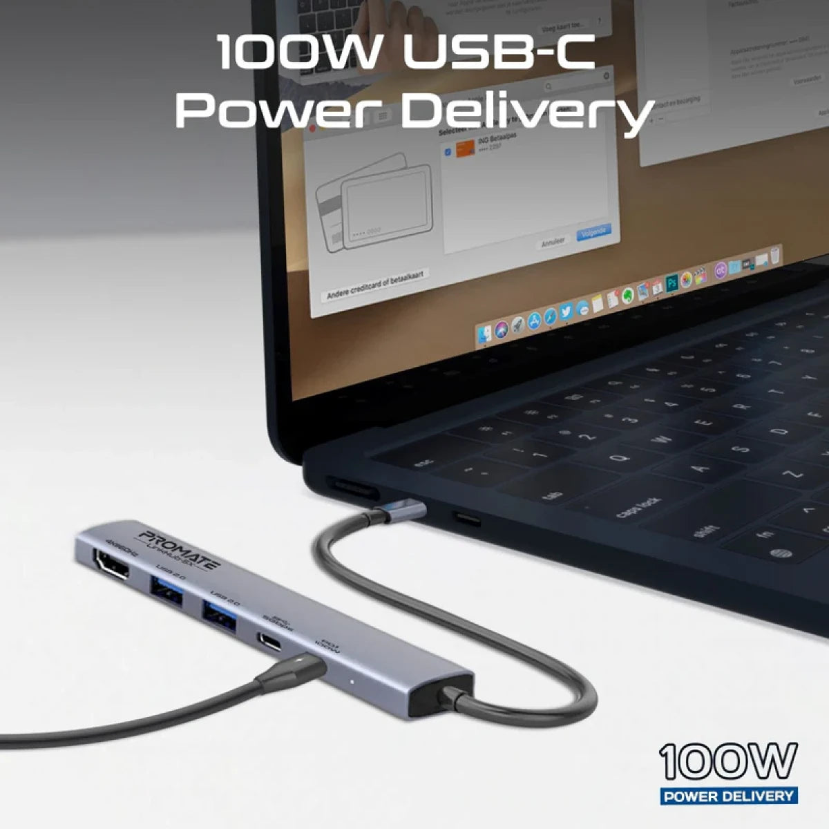 Promate LinkHub-5X 4K@60Hz USB-C Hub - 100W PD Promate LinkHub-5X 4K@60Hz USB-C Hub - 100W PD