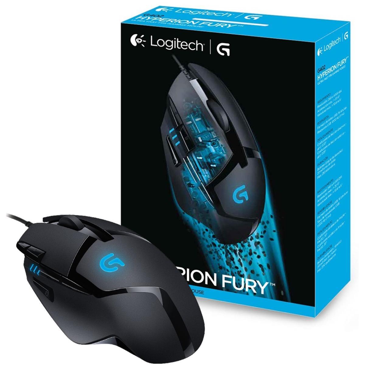 ماوس الألعاب Logitech G402 Hyperion Fury السلكي القابل للبرمجة مع 8 أزرار ومستشعر 4000 نقطة في البوصة وعالي الأداء FPS