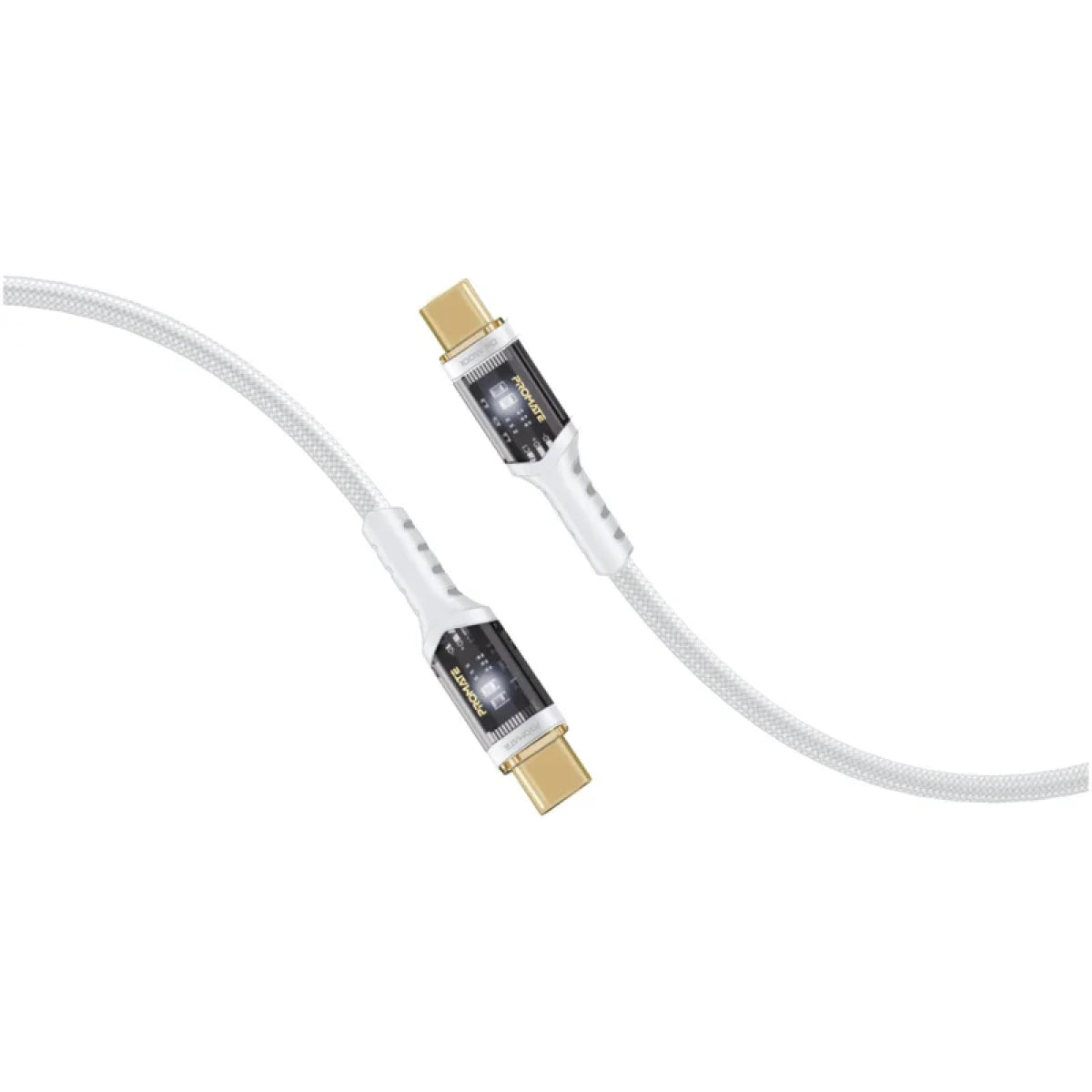Promate LucidLine-CC200 High Tensile Transparent 100W PD USB-C Cable with LED Light - 2m Promate LucidLine-CC200 High Tensile Transparent 100W PD USB-C Cable with LED Light - 2m