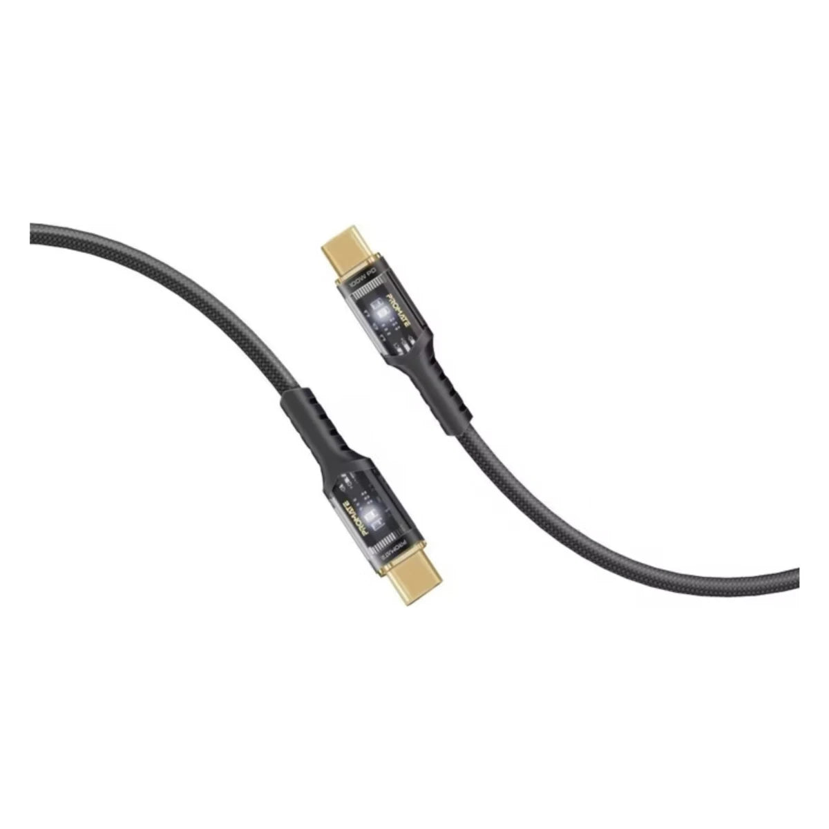 Promate LucidLine-CC200 High Tensile Transparent 100W PD USB-C Cable with LED Light - 2m Promate LucidLine-CC200 High Tensile Transparent 100W PD USB-C Cable with LED Light - 2m