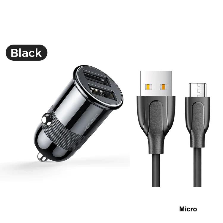 Joyroom 3.1A Fast & Safe Car Charger for 2 Devices - Black & White Joyroom 3.1A Fast & Safe Car Charger for 2 Devices - Black & White