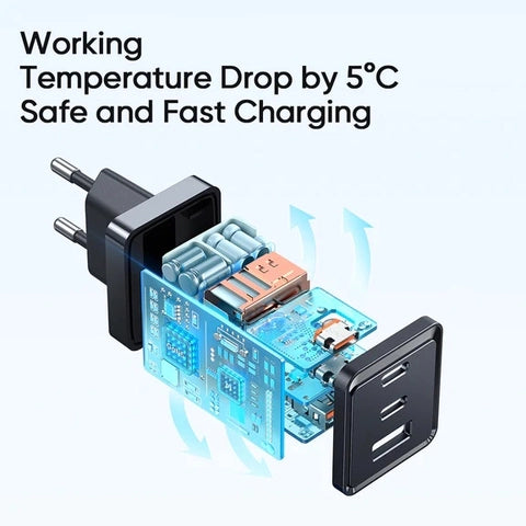 MCDODO 67W GaN Mini Fast Charger 3 Ports Full Protection - Black MCDODO 67W GaN Mini Fast Charger 3 Ports Full Protection - Black