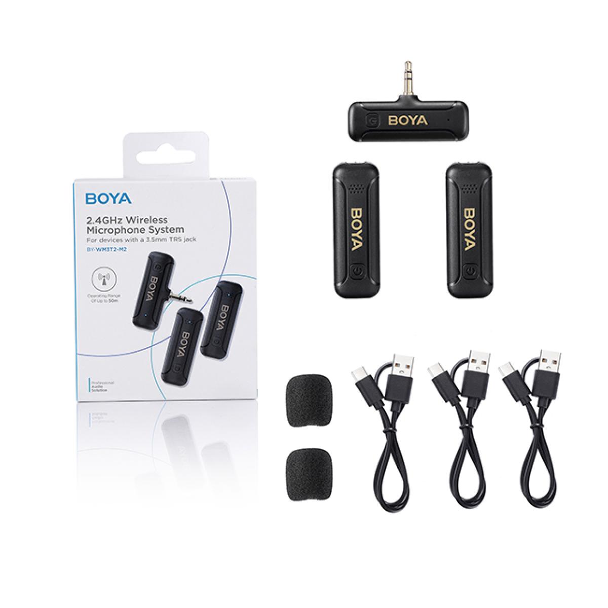 BOYA 2.4GHz AUX 3.5mm Wireless Microphone System (Two Mic) - Black BOYA 2.4GHz AUX 3.5mm Wireless Microphone System (Two Mic) - Black