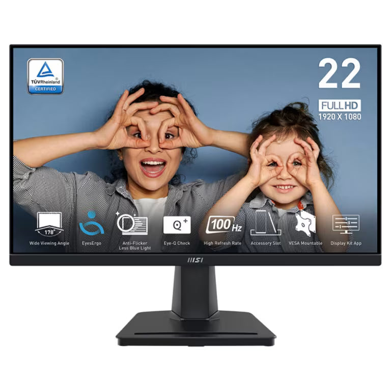 MSI PRO MP225V 21.45″ Business Monitor – 100Hz, FHD VA, EyesErgo, 4000:1 Contrast, HDMI & VGA