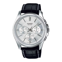 Casio MTP-1375L-7A Classic Multifunction Black Leather Silver Dial for Men