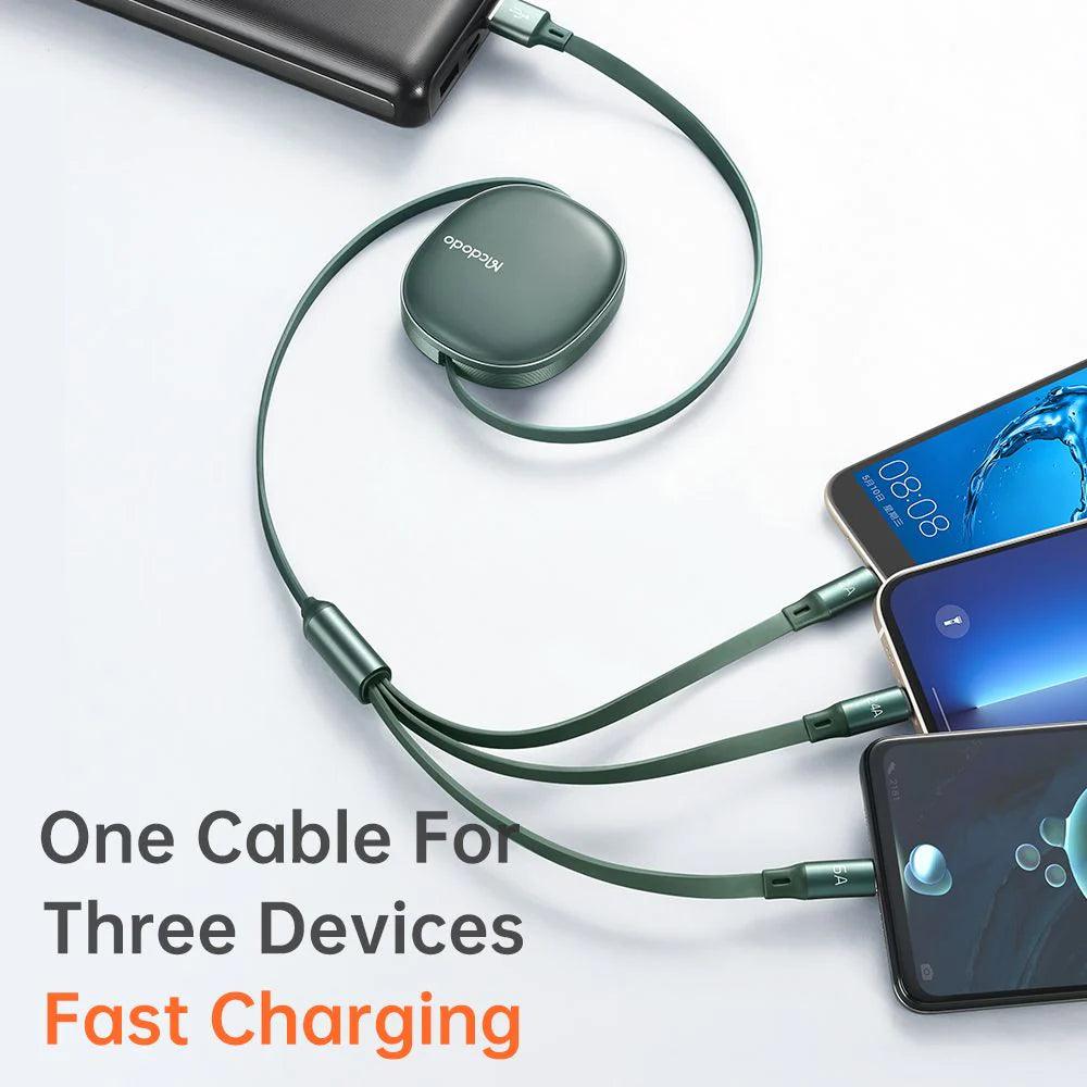 Mcdodo 3 in 1 Retractable 1.2M USB Fast Charging Cable Mcdodo 3 in 1 Retractable 1.2M USB Fast Charging Cable