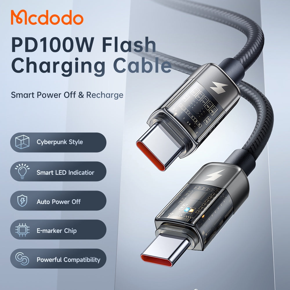 Mcdodo 100W USB C to USB C Cable with Auto Power Off Feature - Black Mcdodo 100W USB C to USB C Cable with Auto Power Off Feature - Black