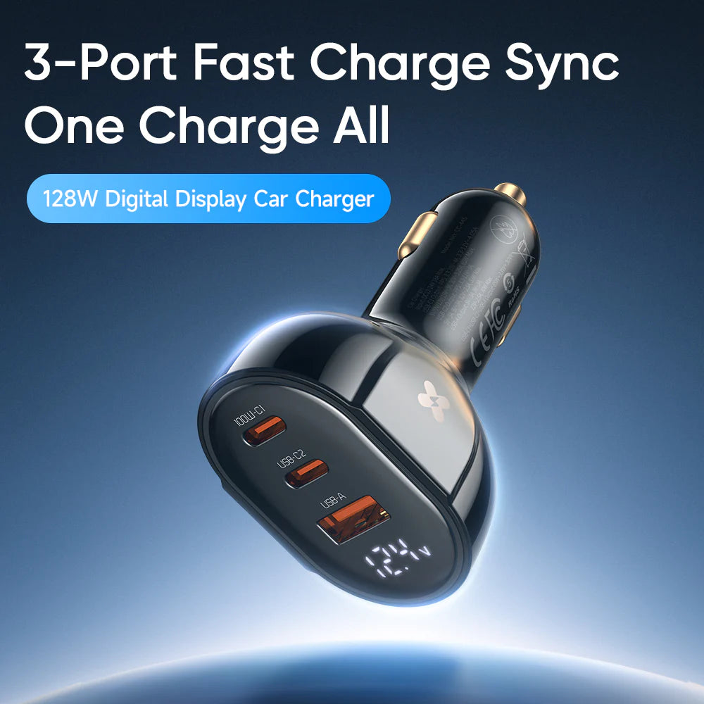 Mcdodo 128W Dual USB C & USB A Car Charger with Digital Display - Black Mcdodo 128W Dual USB C & USB A Car Charger with Digital Display - Black