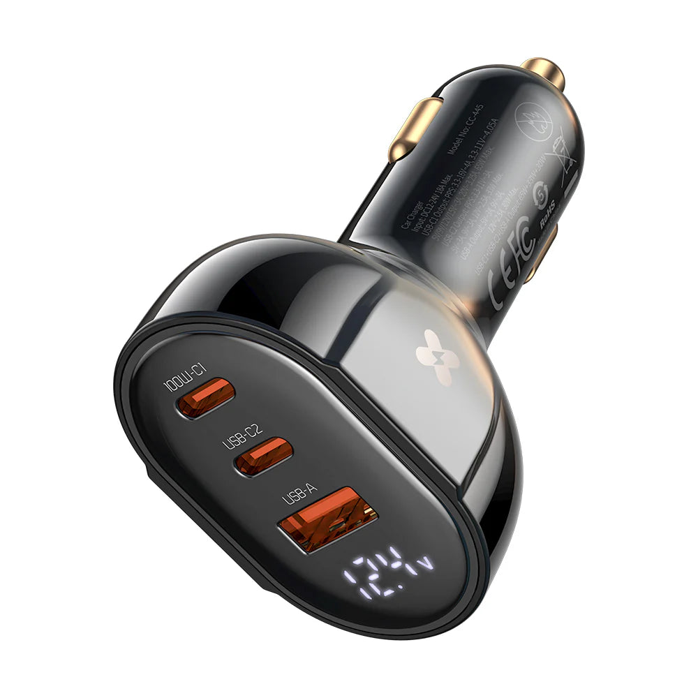 Mcdodo 128W Dual USB C & USB A Car Charger with Digital Display - Black