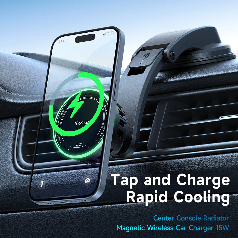 Mcdodo 15W Magnetic Wireless Car Charger with Cooling Fan - Black