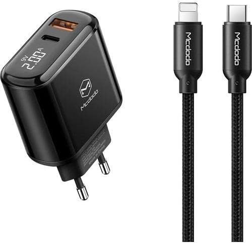 Mcdodo 20W PD3.0 Fast Charger with Digital Display & USB C to Lightning - Black