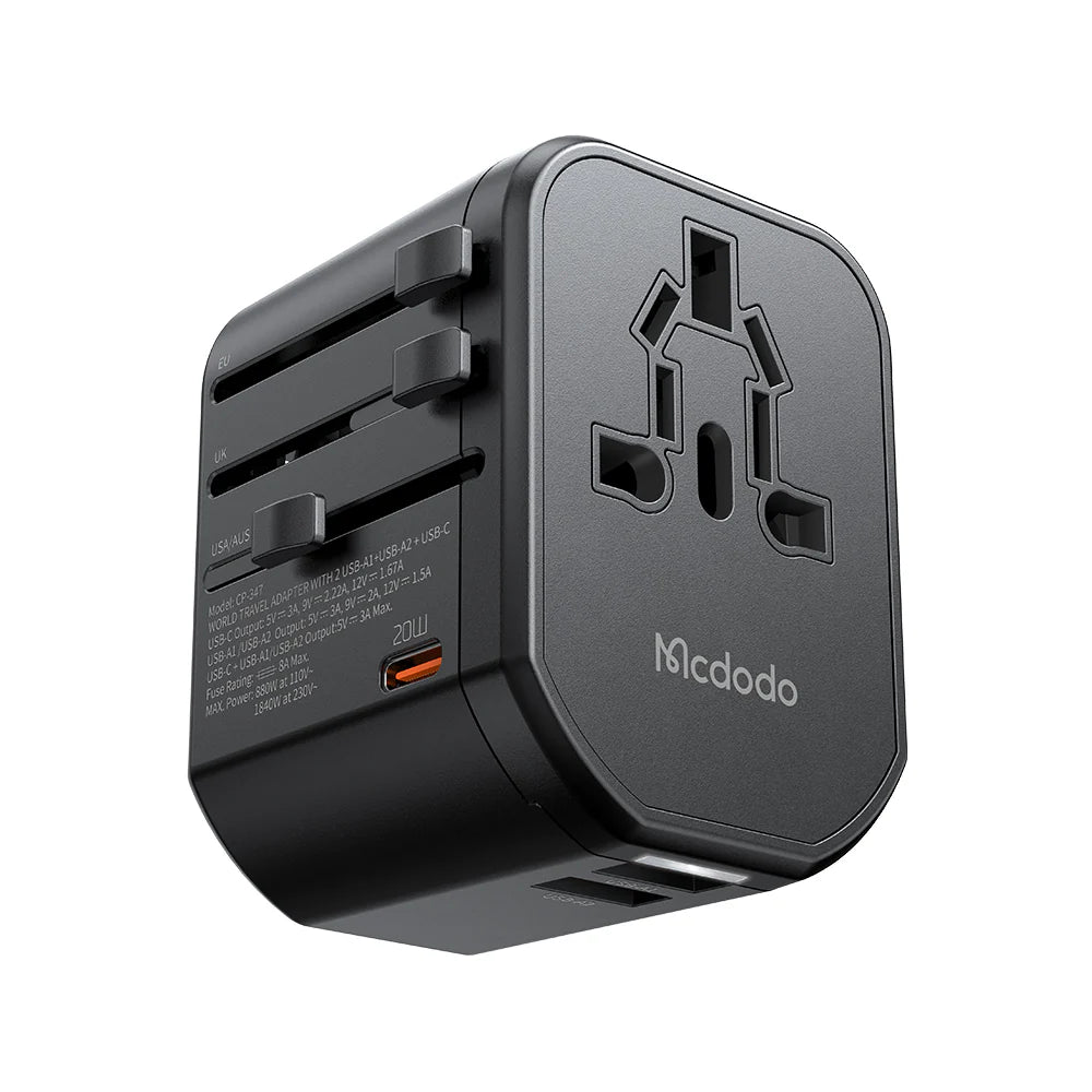 Mcdodo 20W PD Fast Charging Universal Travel Adapter - Black Mcdodo 20W PD Fast Charging Universal Travel Adapter - Black