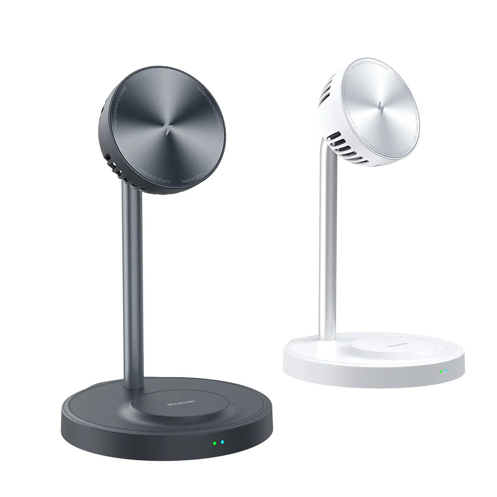 Mcdodo 2 in 1 Magnetic Wireless Charger with Cooling Fan - White & Grey Mcdodo 2 in 1 Magnetic Wireless Charger with Cooling Fan - White & Grey