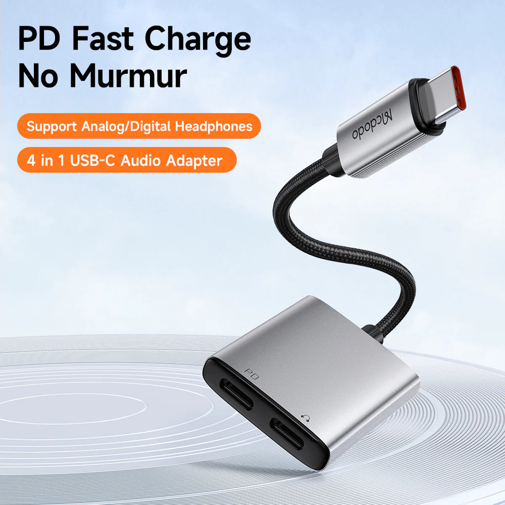Mcdodo 2 in 1 USB C to Dual USB C Audio Adapter Charge & Listen - Black Mcdodo 2 in 1 USB C to Dual USB C Audio Adapter Charge & Listen - Black