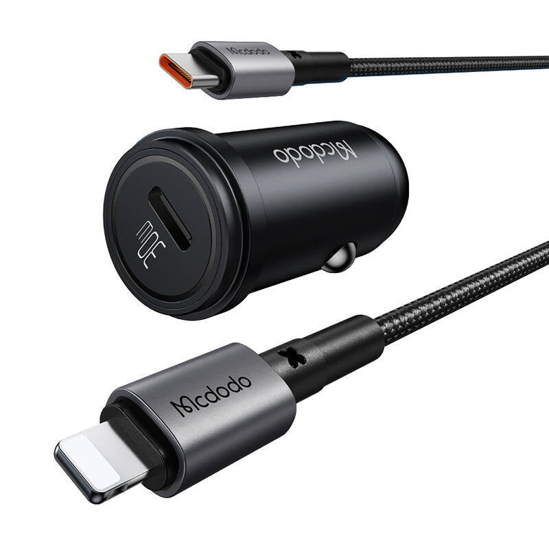 Mcdodo 30W USB C Car Charger with USB C to Lightning Cable - Black Mcdodo 30W USB C Car Charger with USB C to Lightning Cable - Black