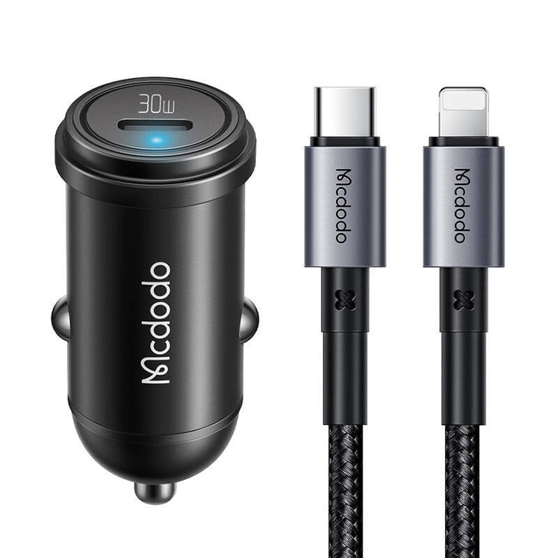 Mcdodo 30W USB C Car Charger with USB C to Lightning Cable - Black Mcdodo 30W USB C Car Charger with USB C to Lightning Cable - Black