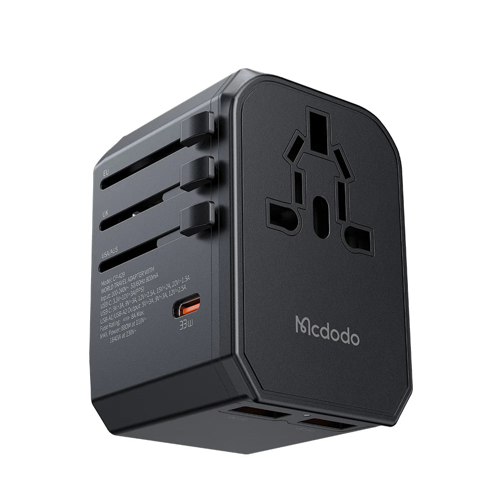 Mcdodo 33W PD Fast Charging Universal Travel Adapter for Devices - Black Mcdodo 33W PD Fast Charging Universal Travel Adapter for Devices - Black