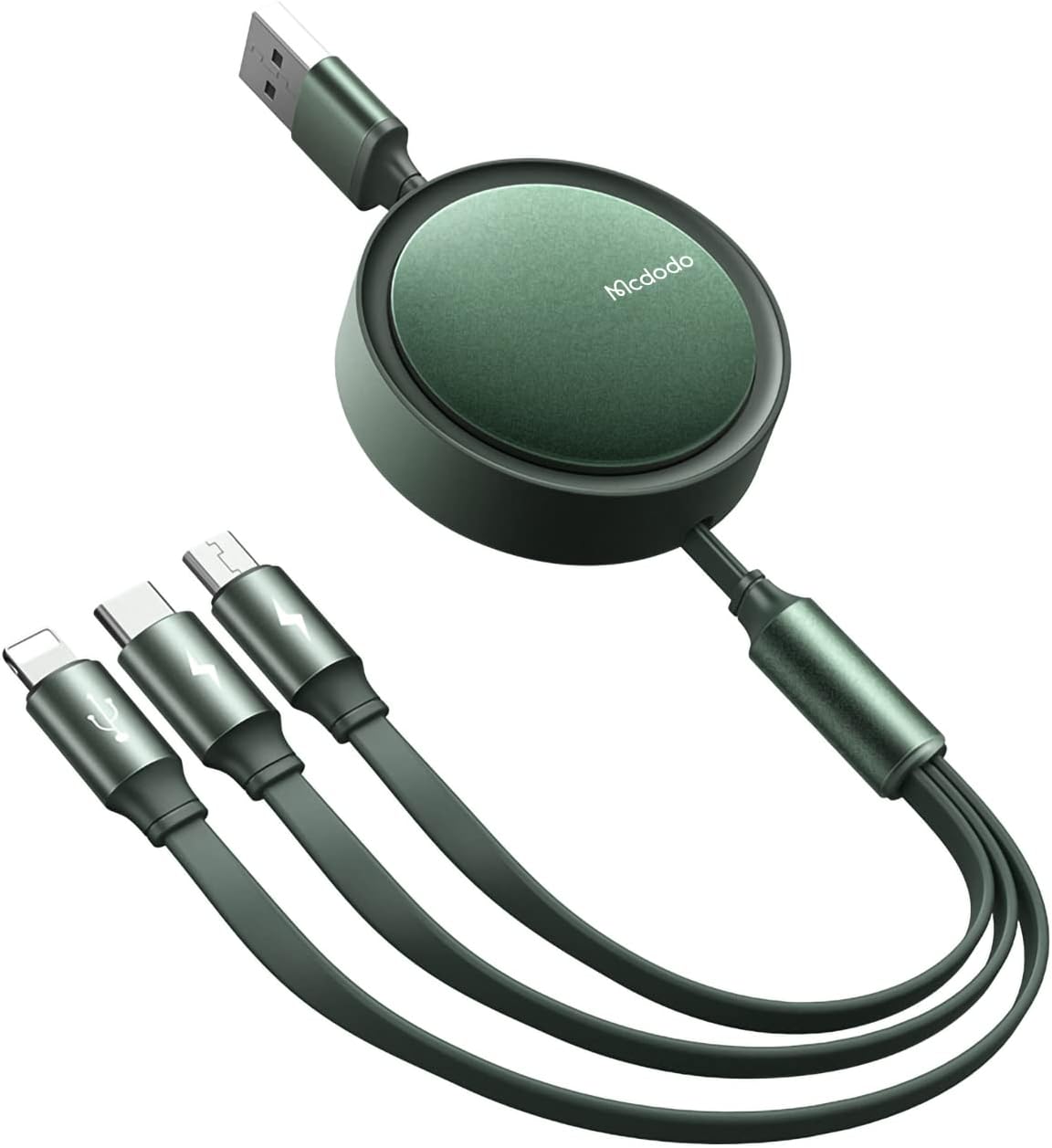 Mcdodo 3 in 1 Retractable Cable 1.2m Fast & Convenient Charging - Black & Green