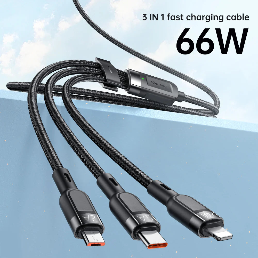 Mcdodo 3 in 1 Super Fast Charging Cable 1.2m - Black Mcdodo 3 in 1 Super Fast Charging Cable 1.2m - Black