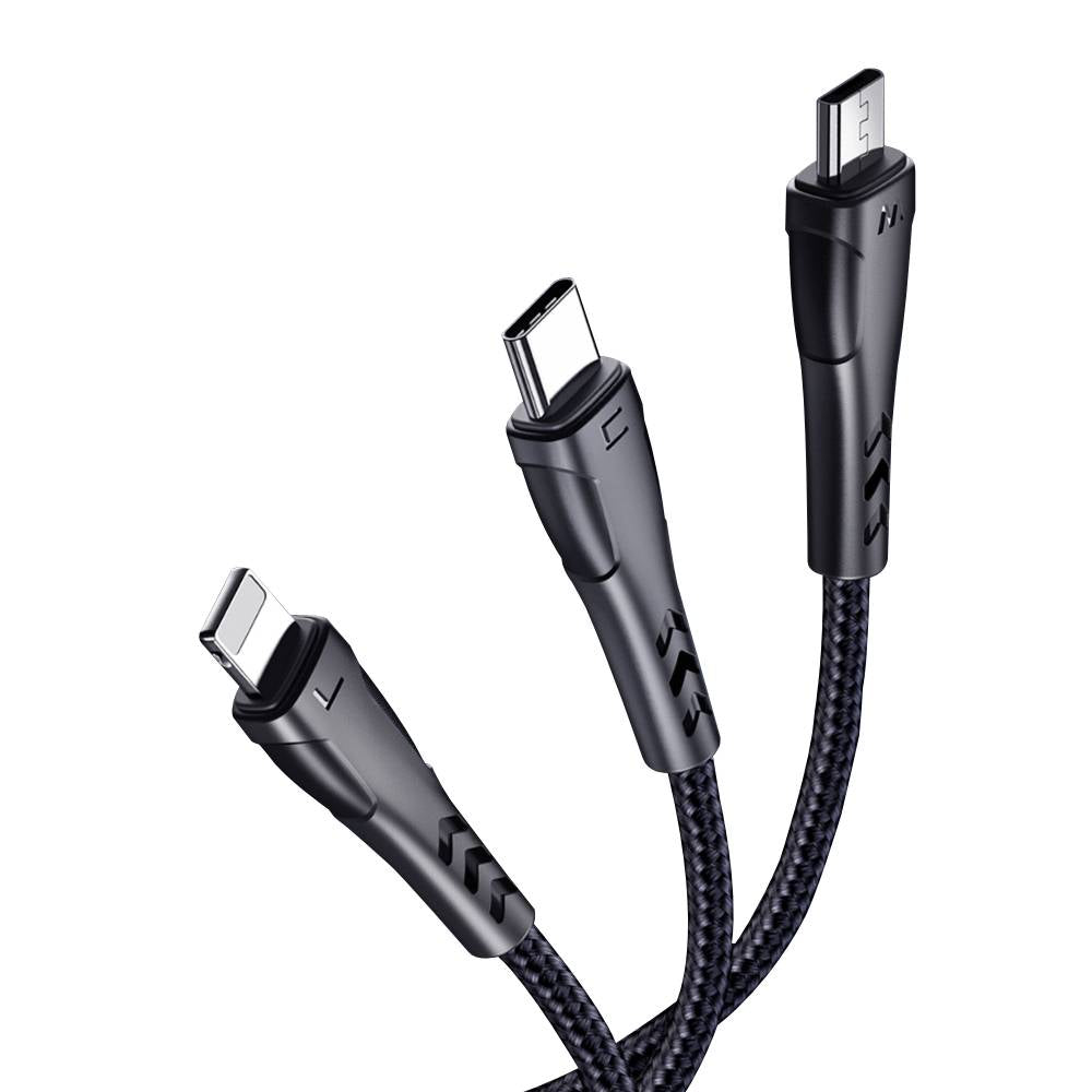 Mcdodo 3 in 1 USB to USB C Lightning Micro USB Cable 1.2m - Black